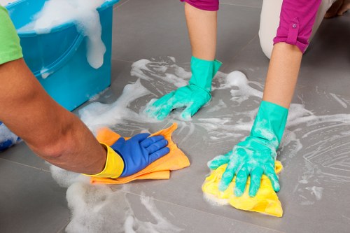 Cleaning professional using approved products with care and proper handling